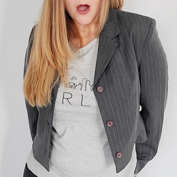 Refashioned Vintage Cropped Pinstripe Blazer (S/M) - Picture 1 of 5